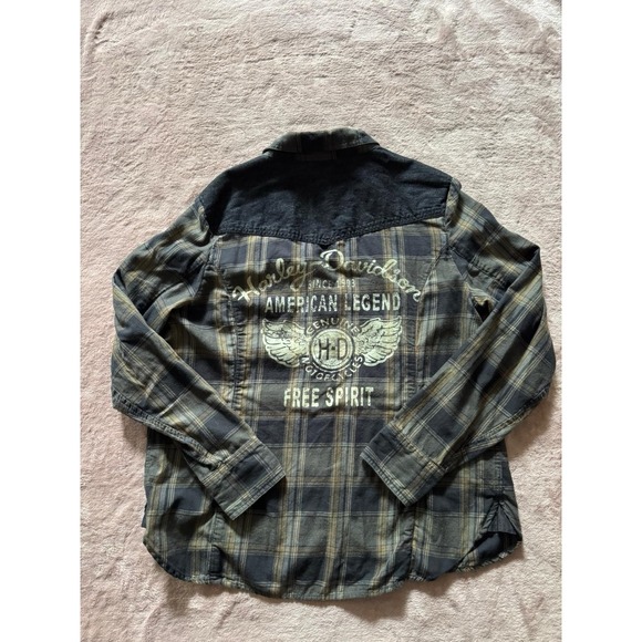 Harley-Davidson Women's Denim Cotton Accent Plaid Long Sleeve Shirt Size XL - Picture 6 of 9